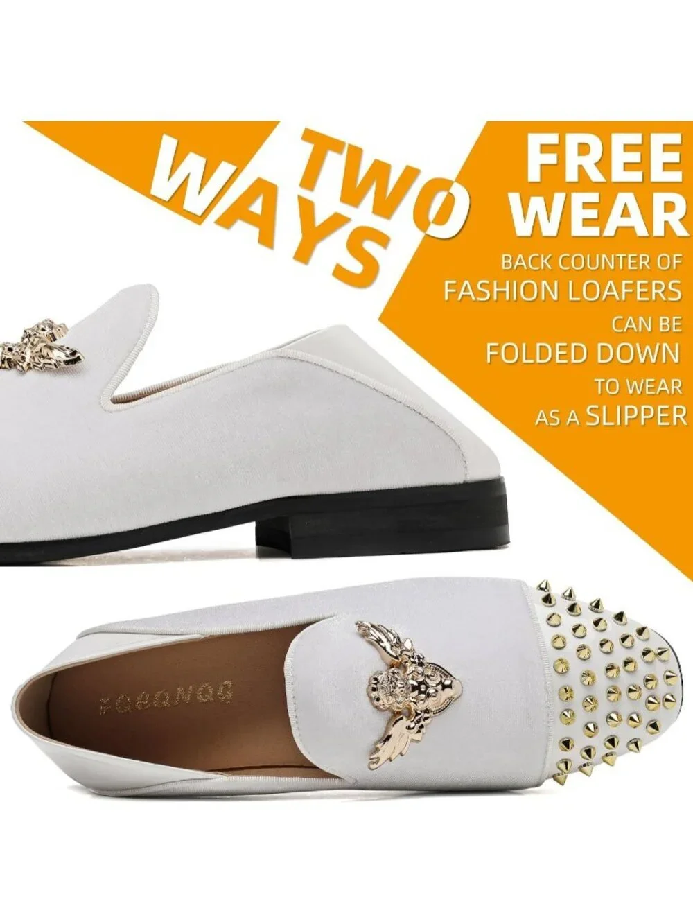 FQEQNQG Men's White Velvet Loafers Metal Buckle Shiny Slip On Classic Shoes